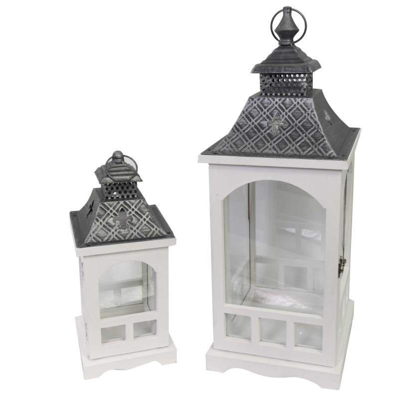 Lanterna legno e metallo bianco argento 22x22xH59 cm elegante