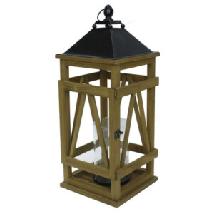 Zoom Lanterna legno metallo naturale antracite quadro cm 24x24h61