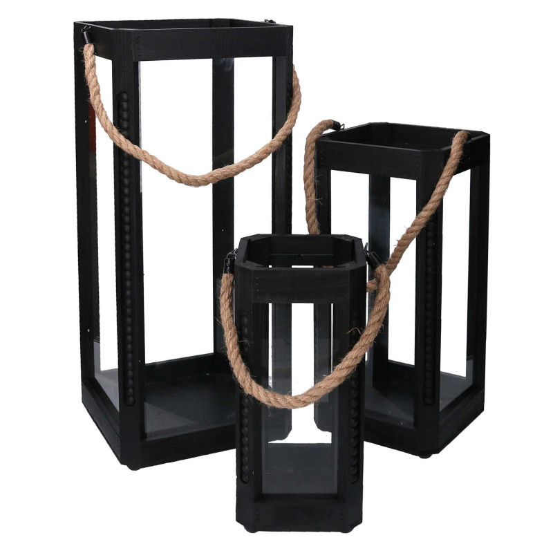 Lanterna legno nero quadro 25x25xH58 cm elegante e moderna