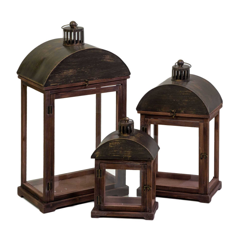 Lanterna legno noce e metallo rettangolare 39x27h75 cm elegante