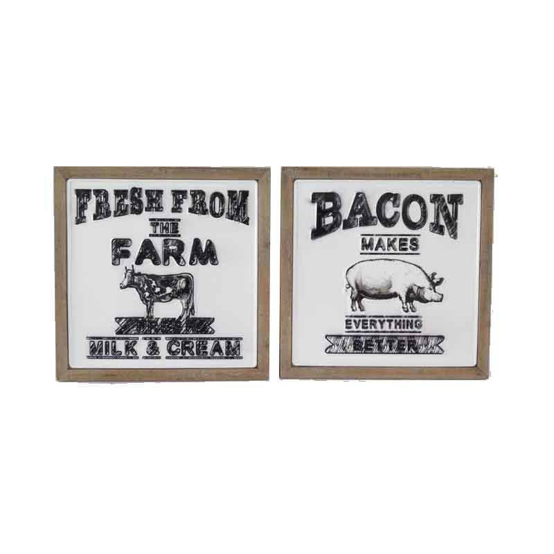 Quadri in legno e metallo Milk &amp; Bacon set 2 moderni