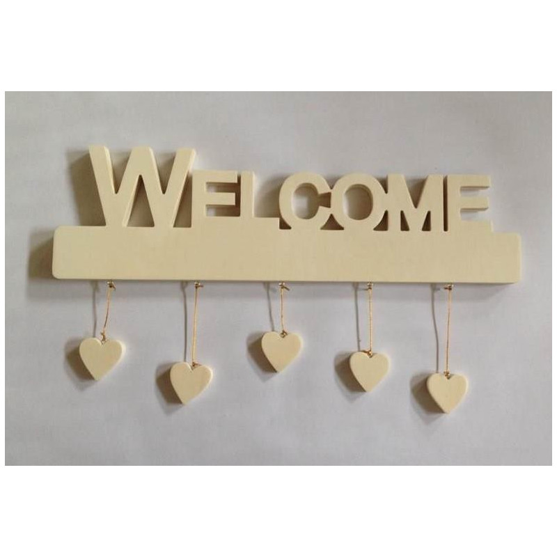 Decorazione Welcome con cuori pendenti 45x13 cm elegante casa