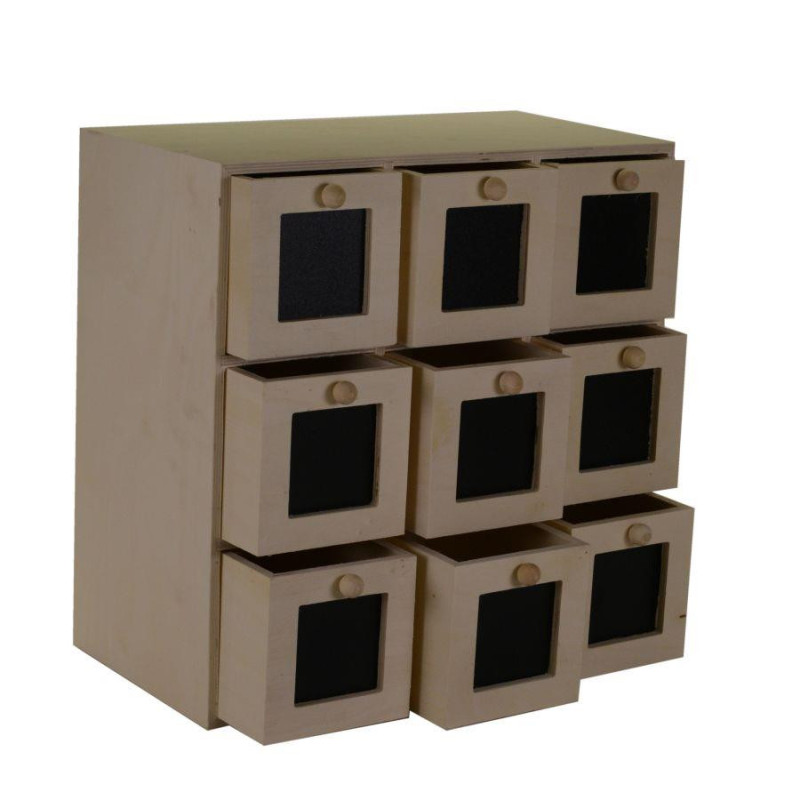 Portatutto legno naturale 9 cassetti 35x18x35 cm pratico arredo