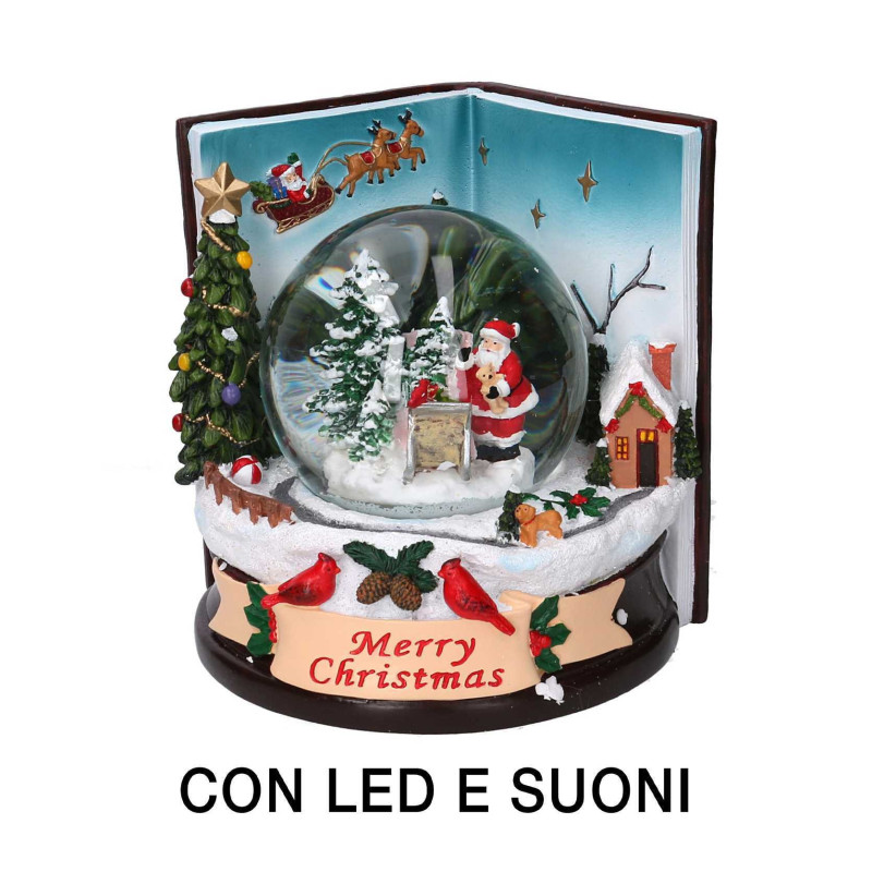 Palla di vetro LED resina libro con musica 14x14x16,5 cm