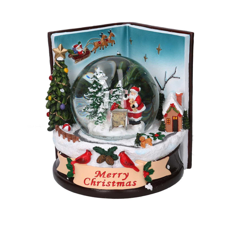Palla di vetro LED resina libro con musica 14x14x16,5 cm