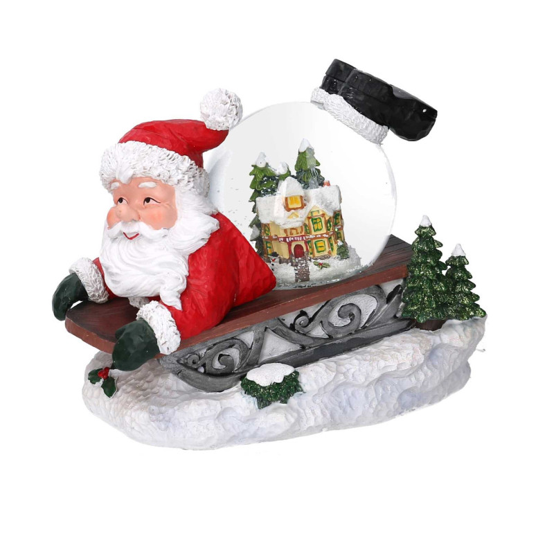 Palla di vetro LED Babbo Natale slitta con musica 19,5x12,5x18 cm