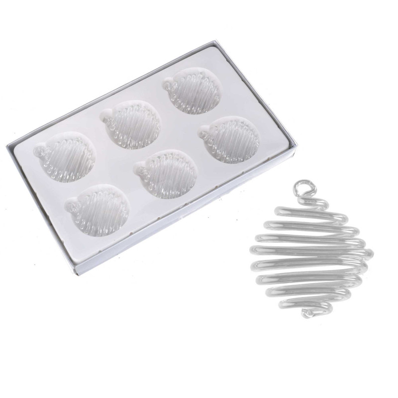 Sfera vetro spirale trasparente 6 pezzi 2,5x1,5x2,5 cm decorazione