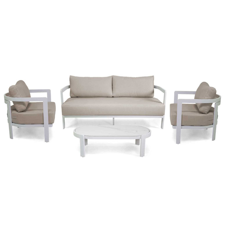 Salotto alluminio Aledo 2 posti bianco cuscini grigio chiaro elegante