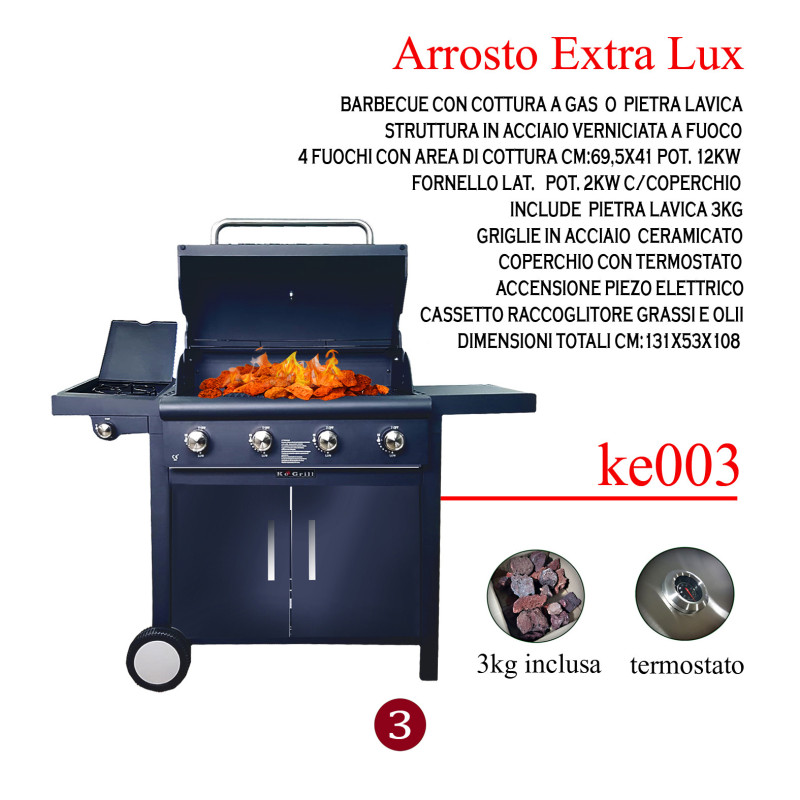 Barbecue Arrosto Extra Lux 4 fuochi pietra lavica giardino