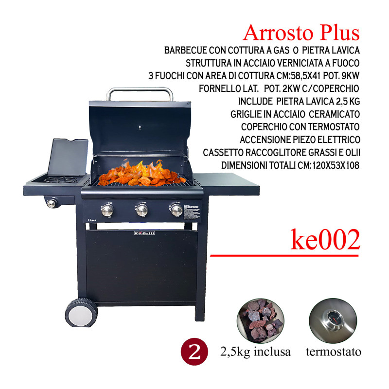Barbecue Arrosto Plus 3 fuochi pietra lavica giardino compatto