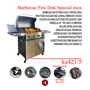 Barbecue Fire Dok Special inox 4 fuochi pietra lavica forno