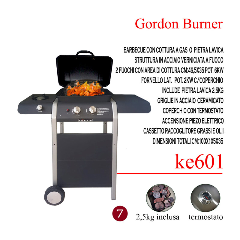 Barbecue Gordon Burner 2 fuochi 1 laterale compatto e potente