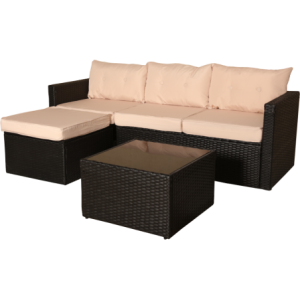 Set Sofa Luxwiker in wiker moka con cuscini ecrù salotto giardino