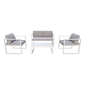 Set Sofa Naxos 4 posti alluminio bianco cuscini grigi giardino