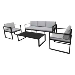 Set Sofa Naxos 5 posti alluminio grigio cuscini grigi giardino