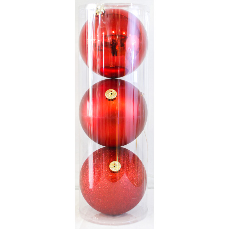 Sfera 15 cm Rosso Set 3 Decorazioni Natalizie Eleganti