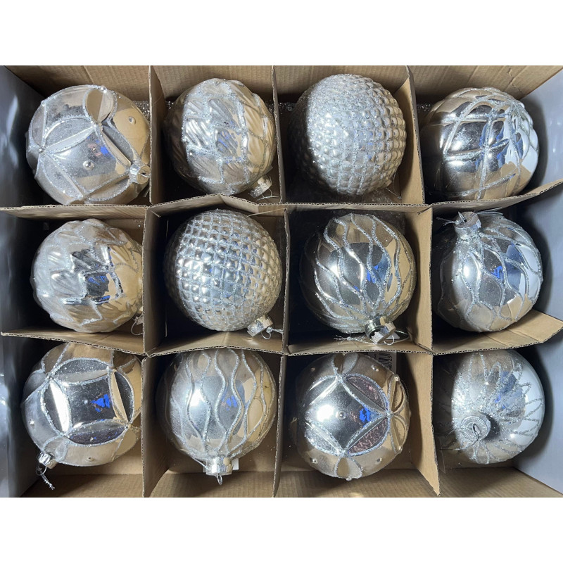 Sfera Vetro 8 cm Argento Decorazione Natalizia Elegante