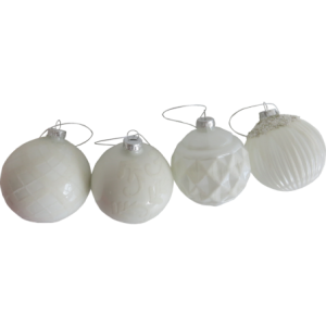 Sfera Vetro Deco 10 cm Bianco Set 4 Decorazioni Natale