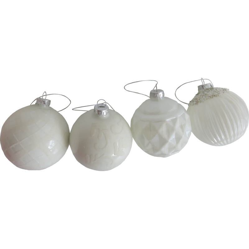 Sfera Vetro Deco 10 cm Bianco Set 4 Decorazioni Natale
