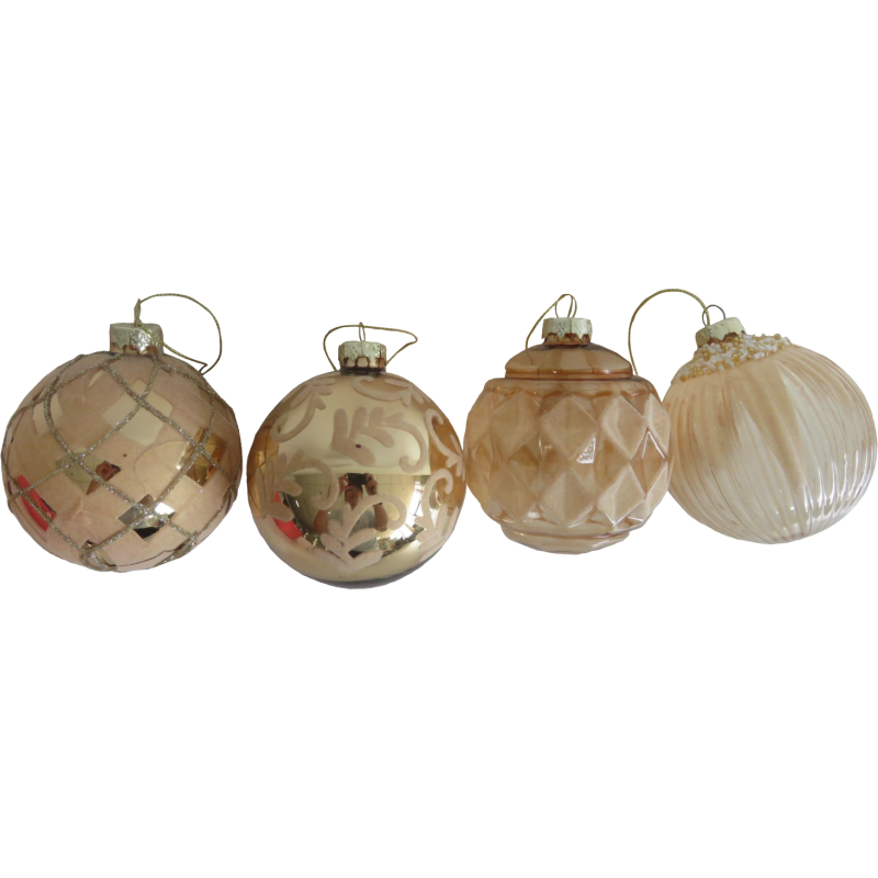 Sfera Vetro Deco 10 cm Champagne 4 Assortiti Natale