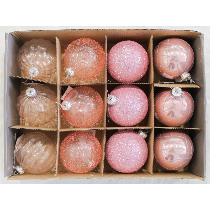 Sfera Vetro Deco 10 cm Rosa Cipria 4 Assortiti Natale