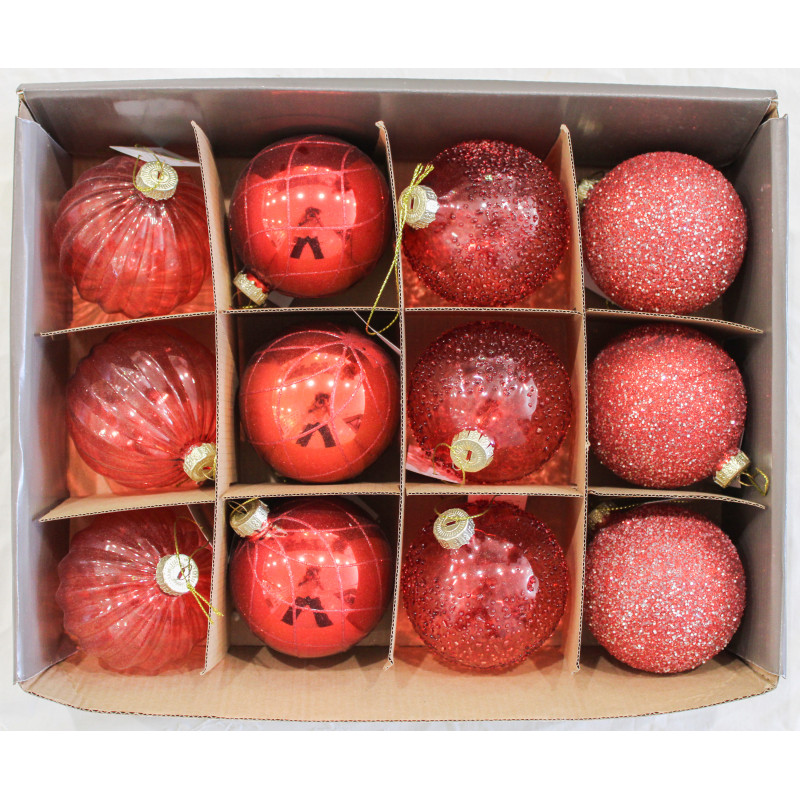 Sfera Vetro Deco 10 cm Rosso 4 Assortiti Decorazione Natale