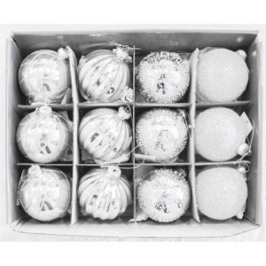 Sfera Vetro Deco 8 cm Bianco 4 Assortiti Decorazione Natale