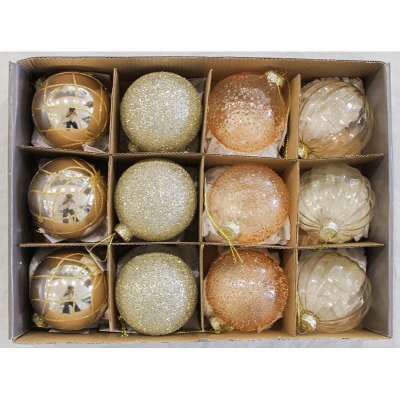Sfera Vetro Deco 8 cm Champagne 4 Assortiti Decorazione Natale