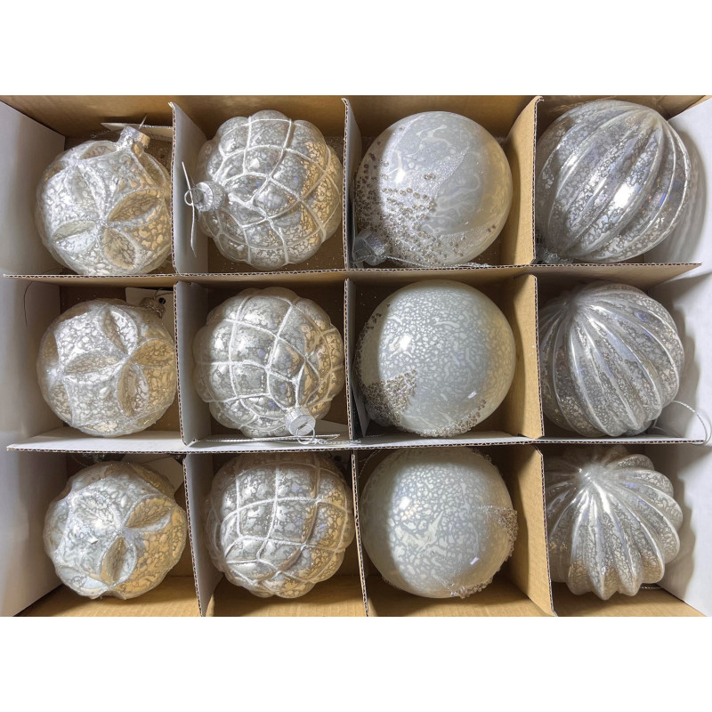 Sfera Vetro Deco 10 cm Bianco 4 Assortiti Decorazione Natale