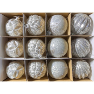 Sfera Vetro Deco 8 cm Bianco 4 Assortiti Decorazione Natale