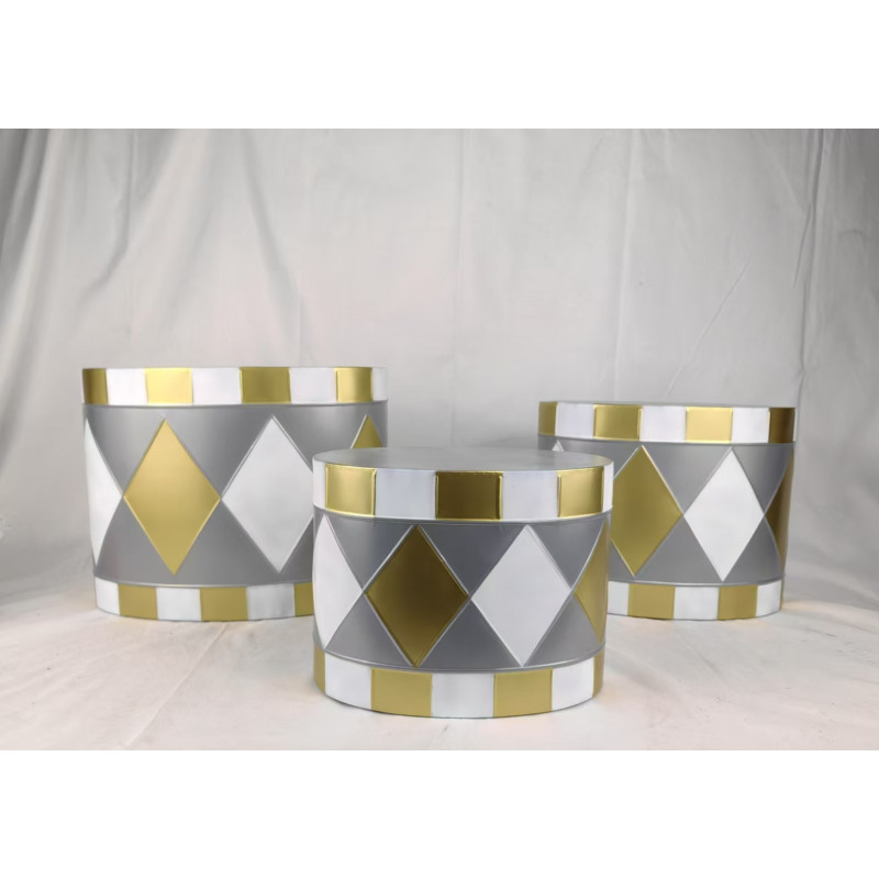 Tamburo in metallo bianco grigio oro 26,5x16,5x20 cm decorazione