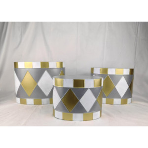 Tamburo in metallo bianco grigio oro 36x22x28 cm decorazione