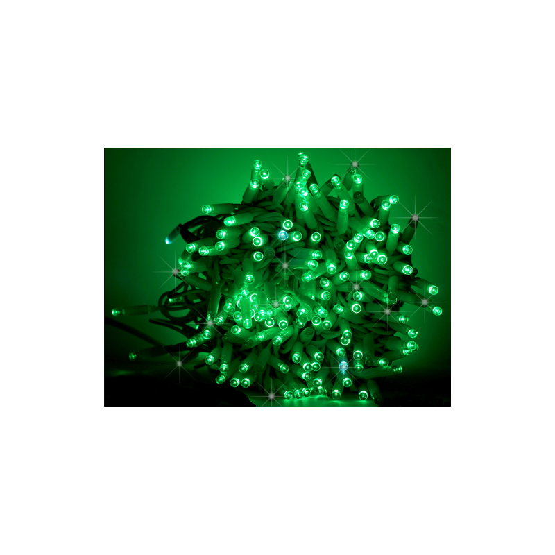 Catena 120 LED Verde con Flash 230V IP44 Cavo Bianco Natale