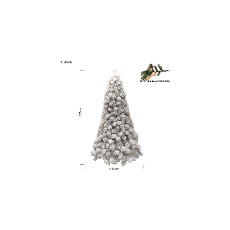 Albero Alaska innevato 225 cm in PVC Needle realistico