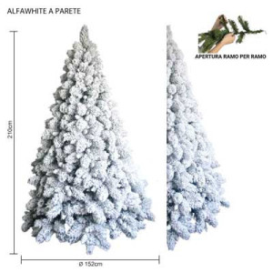 Albero Alfawhite innevato a parete 210 cm in PVC Needle