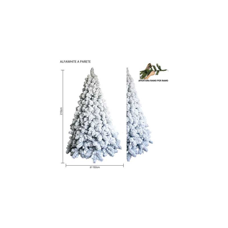 Albero Alfawhite innevato a parete 210 cm in PVC Needle