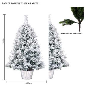 Albero Basket Sweden White 120 cm in PVC con vaso rattan