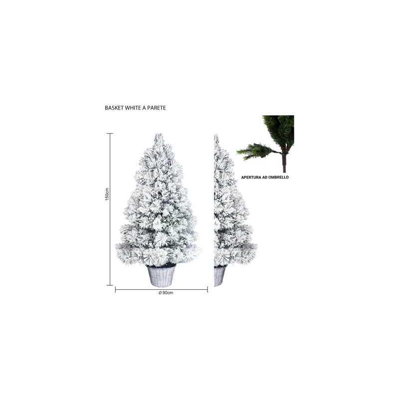 Albero Basket White a parete 150 cm in PVC con vaso rattan