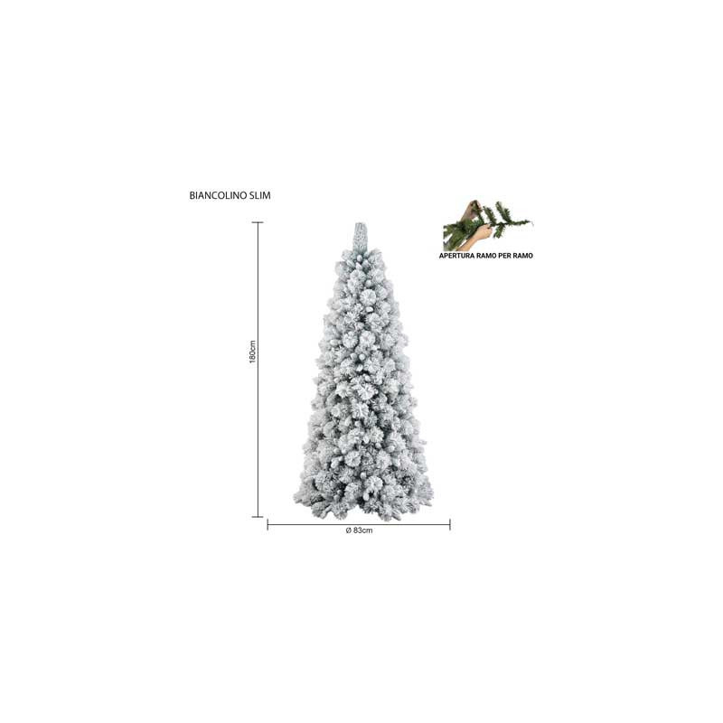 Albero Biancolino Slim innevato 180 cm in PE e PVC Needle