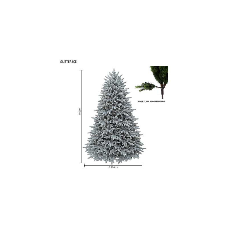 Albero Glitter Ice 180 cm in PE e PVC glitterato realistico