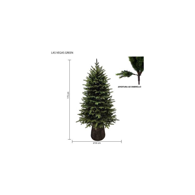 Albero Las Vegas Green 175cm in PE PVC con base tronco fiberglass