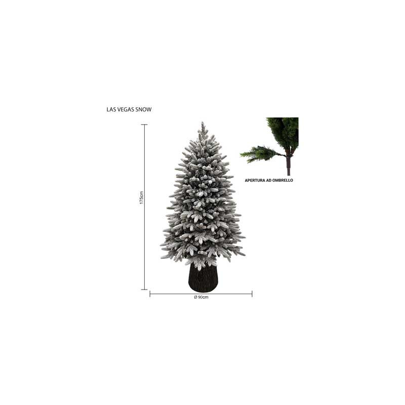 Albero Las Vegas Snow 175cm innevato in PE PVC con base tronco