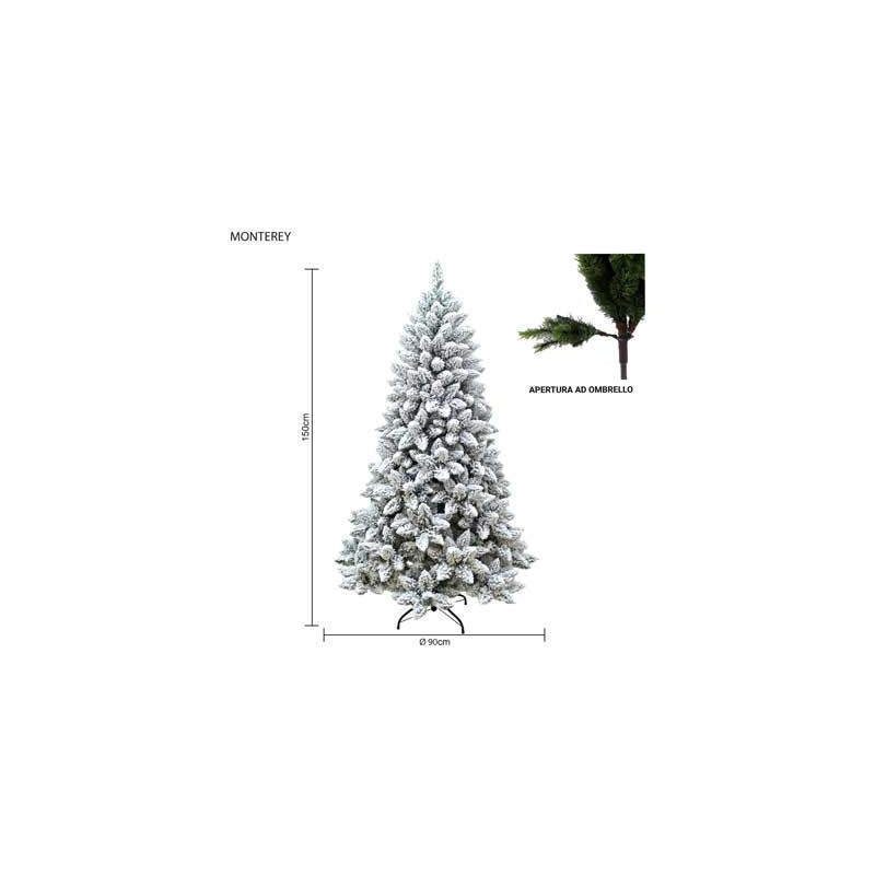 Albero Monterey innevato 150 cm in PVC folto e realistico
