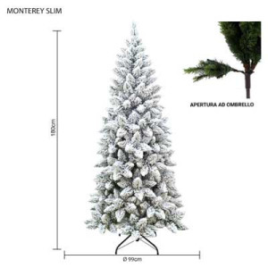 Albero Monterey Slim innevato 180 cm in PVC slim e realistico