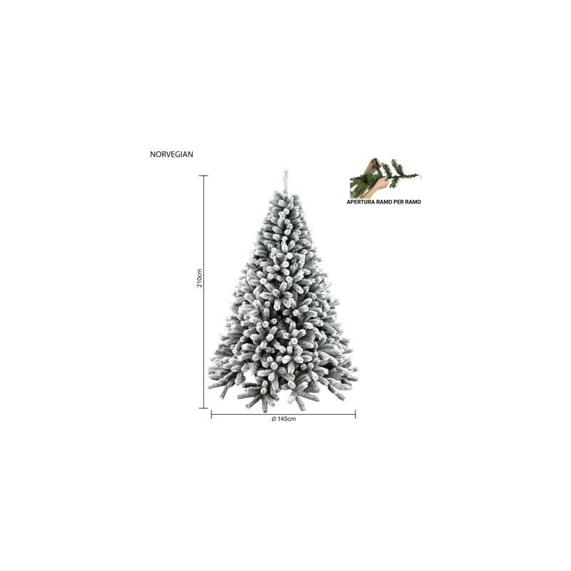 Albero Norvegian innevato 210 cm in PVC Needle effetto realistico