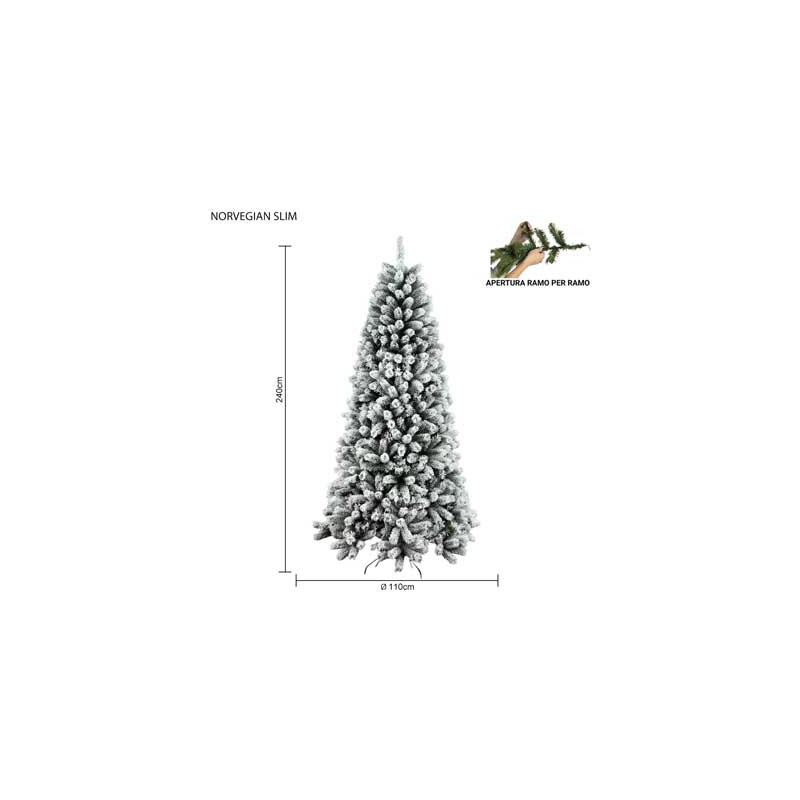 Albero Norvegian Slim innevato 240 cm in PVC Needle realistico