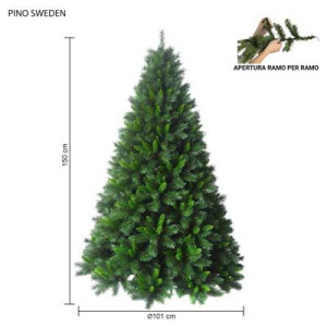 Albero Pino Sweden 150 cm in PVC rami a punta e tondi realistico