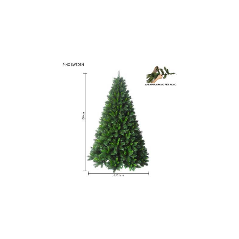 Albero Pino Sweden 150 cm in PVC rami a punta e tondi realistico