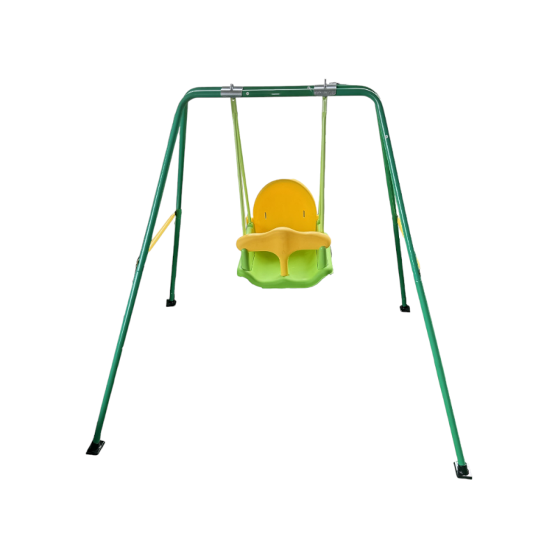 Altalena baby con sediolone verde e giallo sicura e robusta