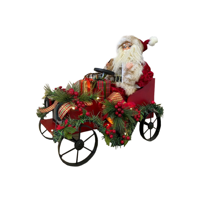 Babbo Natale Red Style con auto, luci e musica 45x25x45 cm